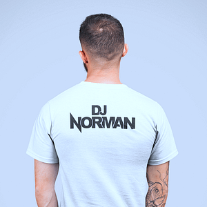 DJ Norman T-shirt, white, headphone logo, black print