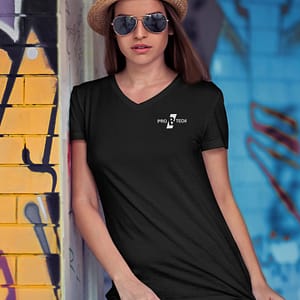 PRO B TECH – Black T-shirt women V-neck with logo on both sides