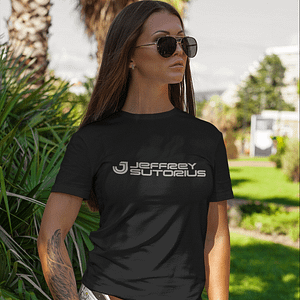 JEFFREY SUTORIUS – WOMEN black T-shirt, logo in matte Silver