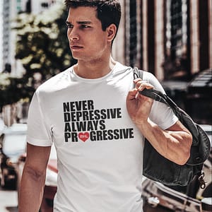 MNL – T-shirt white, ALWAYS PROGRESSIVE with black/red print