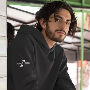 PRO B TECH – Black hoody with small logo on the sleeve only