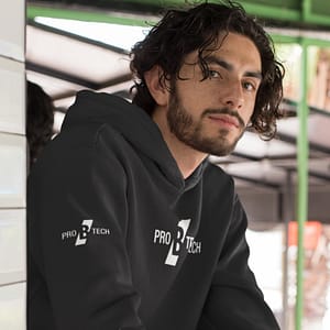 PRO B TECH – Black hoody with large logo on front and small on the sleeve
