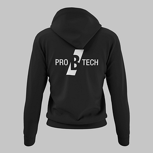 PRO B TECH – Black hoody with large logo on the front and large on the backside