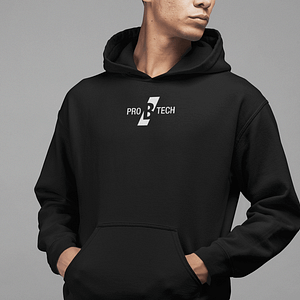 PRO B TECH – Black hoody with small logo on the front and large on the backside