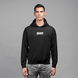 MAJOR IMPACT – Hoody with text logo on front, logo in frame on the backside