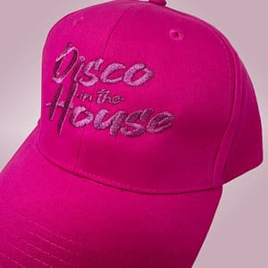 DISCO IN THE HOUSE – Fuchsia 6 panel cap – Logo embroidered in metallic pink