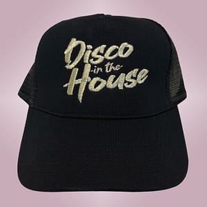 DISCO IN THE HOUSE – Black snapback trucker cap – Logo embroidered in metallic gold