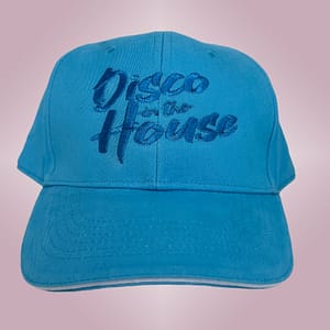 DISCO IN THE HOUSE – Surf Blue 6 panel cap – Logo embroidered in metallic blue