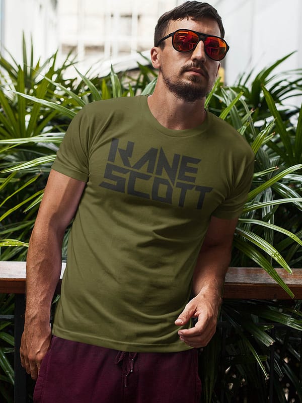 KANE SCOTT text logo BLACK on ARMYGREEN t-shirt