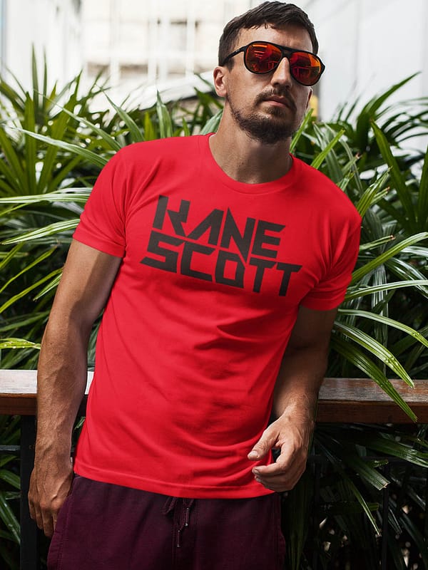 KANE SCOTT text logo BLACK on RED t-shirt