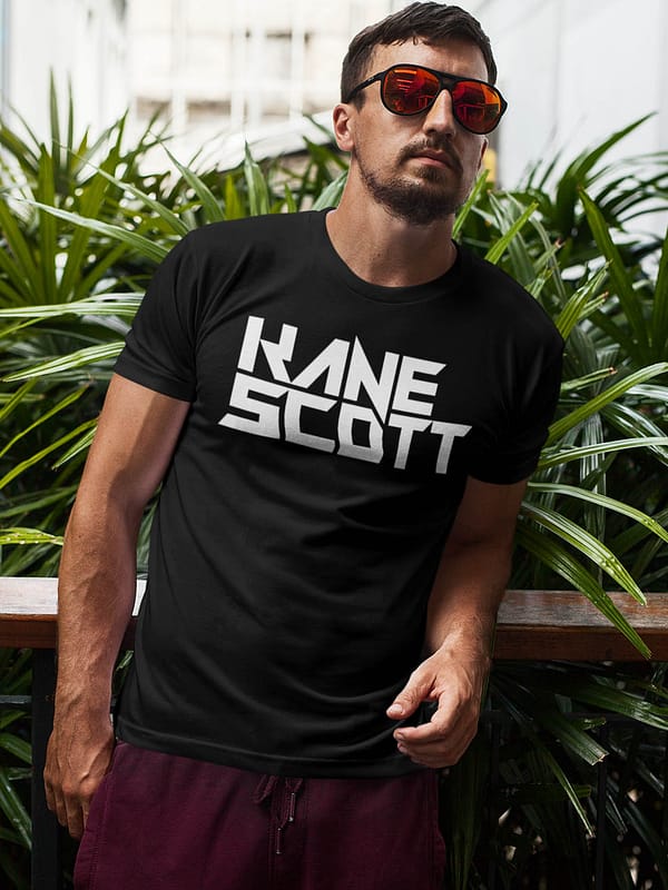 KANE SCOTT text logo WHITE on BLACK t-shirt