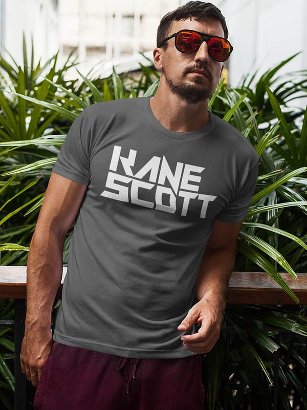 KANE SCOTT text logo WHITE on DARKGREY t-shirt