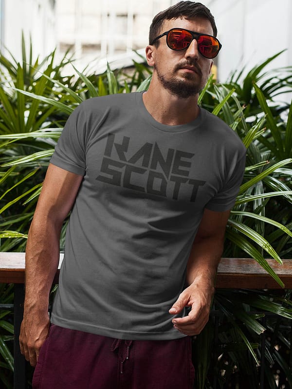 KANE SCOTT text logo BLACK on DARKGREY t-shirt