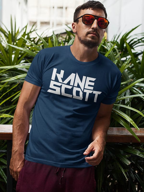 KANE SCOTT text logo WHITE on NAVY t-shirt