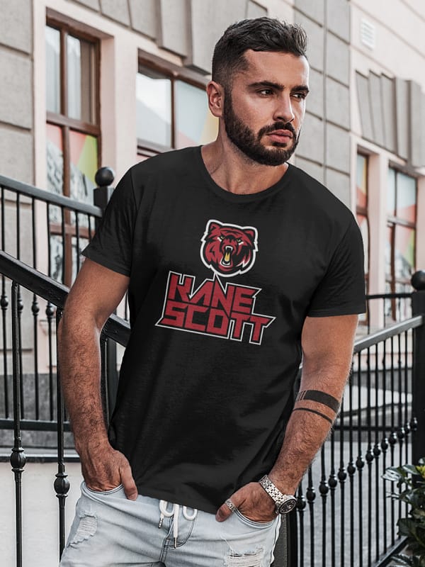 KANE SCOTT bear logo 4 colors on black t-shirt