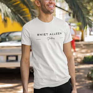 ST NIET ALLEEN – HEREN wit T-shirt, logo in zwart