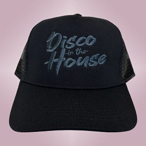 DISCO IN THE HOUSE – Black snapback trucker cap – Logo embroidered in metallic black