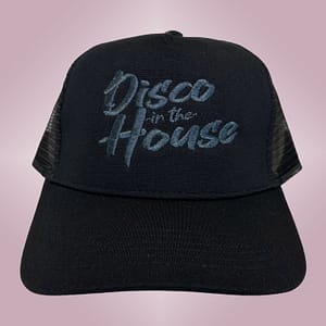 DISCO IN THE HOUSE – Black snapback trucker cap – Logo embroidered in metallic black