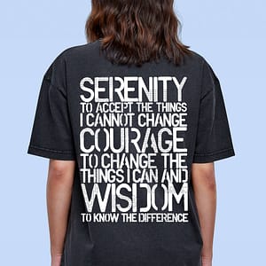 BILLY THE KIT – LADIES Oversized Acid Wash Tee, Black – Serenity, Courage, Wisdom