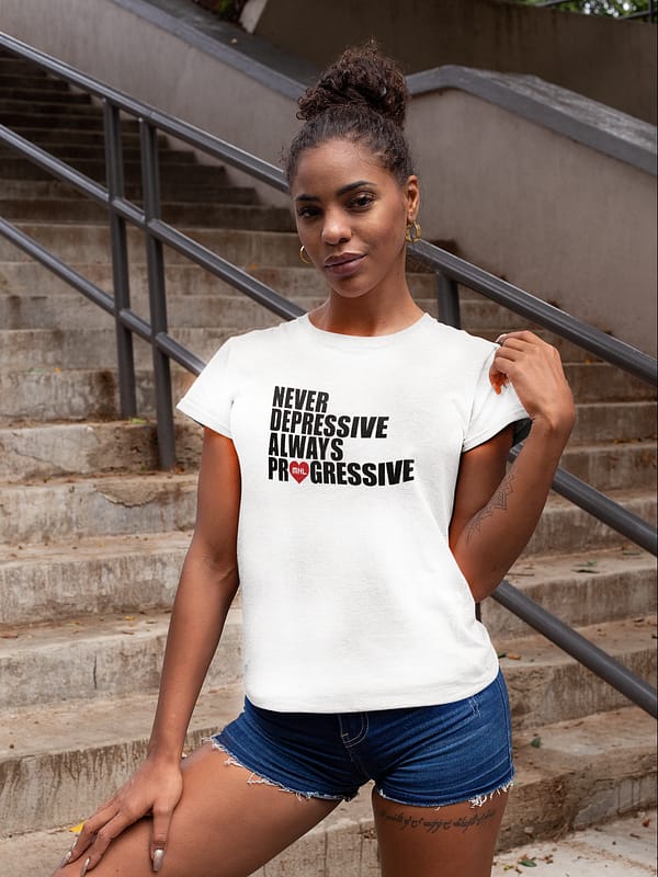 MNL - T-shirt white female, ALWAYS PROGRESSIVE with black/red print