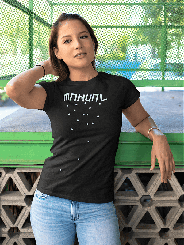 Manual Music - T-shirt black female, logo MANUAL (blocks) in white